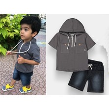 Novy Baby Kot Pantolonlu Kısa Kollu Kapşonlu Erkek Çocuk 2'li Takım - 3-6 Yaş - 2093