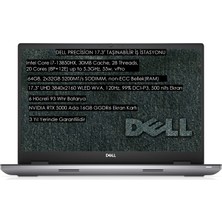 Dell Precision 7780 Intel Core I7 13850HX 64GB 2tb SSD 16GB Nvıdıa Rtx A5000 17.3" UHD Wva Freedos Taşınabilir Iş Istasyonu