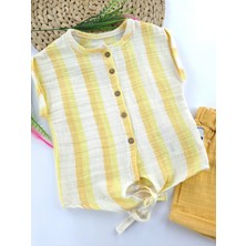 Bonboner Kids Kız Çocuk Crop Bağlamalı Gömlek Şort Ikili Takım Müslin Kumaş Sarı Renk