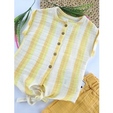 Bonboner Kids Kız Çocuk Crop Bağlamalı Gömlek Şort Ikili Takım Müslin Kumaş Sarı Renk