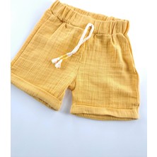 Bonboner Kids Kız Çocuk Crop Bağlamalı Gömlek Şort Ikili Takım Müslin Kumaş Sarı Renk