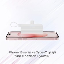 Woyax by Deji Type-C Soketli Mini Beyaz Powerbank 5000mah 2 Type-c Port Dahili Kablolu Taşınabilir