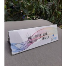 Yönline Üçgen Değiştirilebilir Şeffaf Yatay Masaüstü Isimlik - 20X7 cm