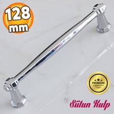 Badem10 Sütun Krom Metal Kulp 128 Mm-12.8 cm Mobilya Çekmece Mutfak Dolabı Dolap Kapak Kulpları Kulbu Kulpu