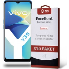 Kzy Vivo Y35 ile Uyumlu Temperli Ekran Koruyucu Kırılmaz Cam Ekonomik 3'lü Paket