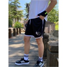 Mediterian Gri Erkek Spor Şort, Pamuk Polyester, Çizgili, Rahat ve Hafif, Mini Boy