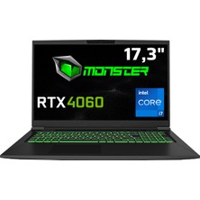 Monster Tulpar T7 V20.8.9 Intel Core I7 12700H 64 GB Ram 1 Tb SSD 8 GB Rtx 4060 Windows 11 17,3" Fhd 144 Hz Oyun Bilgisayarı