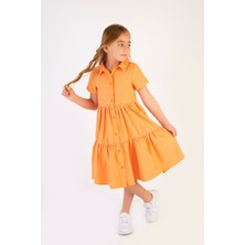 Tuffy Kids Kız Çocuk Basic Yazlık Poplin Gömlek Elbise 6-9 Yaş