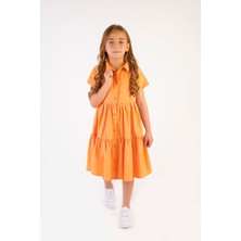 Tuffy Kids Kız Çocuk Basic Yazlık Poplin Gömlek Elbise 6-9 Yaş