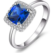 Safir Taşlı Diamond Tektaş Kare Princess Kesim Kadın Gümüş Yüzük