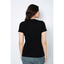 Saac Siyah-Black  4 Adet 100 % Pamuk/coton Penye Ribana Yuvarlak Yaka Dantelli Kısa Kollu Fanila- 525