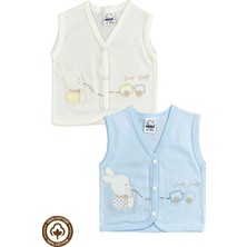 Miniel Unisex Bebek Çuf Çuf Tavşan Nakışlı Organik Pamuklu 3-6-9 Ay 2li Penye Bebek Yelek