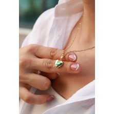 Aydın Kuyumculuk 14 Ayar Altın,yeşil Mineli Kalpli Kolye AGKLY661