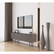 Enwood Capella Gri Mdf Country 3 Kapaklı Ahşap Ayaklı 140 cm Tv Ünitesi