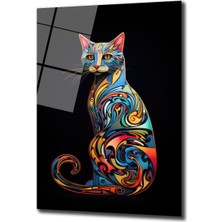 Glazella Renkli̇ Çi̇zgi̇ler Kedi̇ Dekorati̇f Di̇key Cam Tablo, Ev Dekorasyon, Ofi̇s Dekorasyon