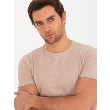 Cacharel Erkek Bej Bisiklet Yaka Slim Fit T-Shirt 50266621-VR011
