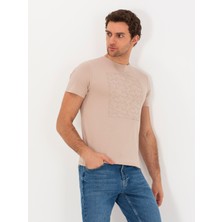 Cacharel Erkek Bej Bisiklet Yaka Slim Fit T-Shirt 50266621-VR011