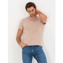 Cacharel Erkek Bej Bisiklet Yaka Slim Fit T-Shirt 50266621-VR011