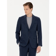 Cacharel Erkek Lacivert Çizgili Slim Fit Yün Karışımlı Klasik Ceket 50273655-VR033