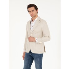 Cacharel Erkek Ekru Slim Fit İpek Keten Karışımlı Ceket 50264753-VR019