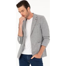 Cacharel Erkek Açık Gri Slim Fit Çizgili Yün Karışımlı Ceket 50284497-VR001