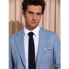 Cacharel Erkek Mavi Slim Fit Yün İpek Karışımlı Ceket 50265241-VR036