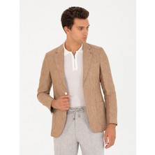 Cacharel Erkek Kahverengi Slim Fit %100 Keten Ceket 50268891-VR029