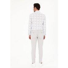Cacharel Erkek Açık Gri Slim Fit Beli Bağcıklı Kanvas Pantolon 50284664-VR001