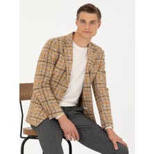 Cacharel Erkek Sarı Slim Fit Ekose Yün Karışımlı Spor Ceket 50272719-VR044
