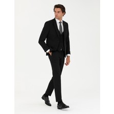 Cacharel Erkek Siyah Slim Fit Yün Karışımlı Yelekli Takım Elbise 50275634-VR046
