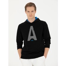 Cacharel Erkek Siyah Regular Fit Pamuk Karışımlı Kapüşonlu Sweatshirt 50272525-VR046