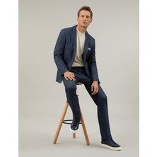 Cacharel Erkek Lacivert Slim Fit Yün Kaşmir Karışımlı Çizgili Kumaş Pantolon 50272672-VR033