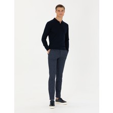 Cacharel Erkek Lacivert Slim Fit Yün Kaşmir Karışımlı Çizgili Kumaş Pantolon 50272672-VR033