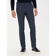 Cacharel Erkek Lacivert Slim Fit Yün Kaşmir Karışımlı Çizgili Kumaş Pantolon 50272672-VR033