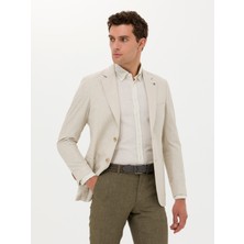 Cacharel Erkek Ekru Slim Fit Yün İpek Karışımlı Ceket 50265241-VR019