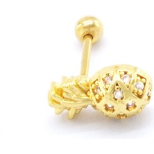 Ferizz Altın Kaplama Zirkon Taşlı Ananas Şekilli Piercing PRC-159