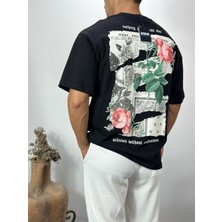 We Fabrica Gül Desenli Siyah Oversize T-Shirt