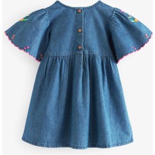 Next Baby Mavi Denim Işlemeli Kaftan Kız Çocuk Elbise