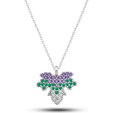 Azuris Silver 925K Gümüş Taşlı Renkli Çınar Yaprağı Kolye