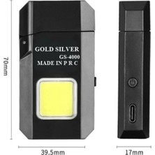 Gold Silver  Gazsız Rezistanslı Elektrikli USB Şarjlı Çakmak Mini Cob El Fenerli 2 In 1 Mini Projektörlü Çakmak