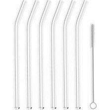 Adin Tasarım Cam Pipet 6lı Kıvrık + Fırça Kokteyl Karıştırıcı Kokteyl Kaşığı Bar Koktely Pipeti 7li Bar Pipet