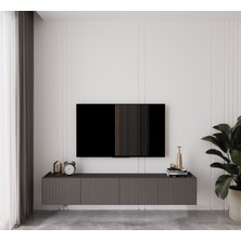 Enwood Capella Gri Mdf Country 4 Kapaklı Duvara Monte 180 cm Tv Ünitesi