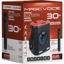 Magıcvoıce MV-6005 Vhf El Mikrofonu+Usb+Sd+Bt 30 Watt Işıklı Taşınabilir Şarjlı Seyyar Anfi