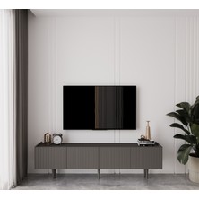 Enwood Capella Gri Mdf Country 4 Kapaklı Ahşap Ayaklı 180 cm Tv Ünitesi