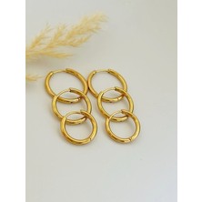 Maqdo Üçlü Set Çelik Gold Kaplama Halka Küpe 12 mm - 15 mm - 18 mm