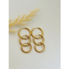 Maqdo Üçlü Set Çelik Gold Kaplama Halka Küpe 12 mm - 15 mm - 18 mm