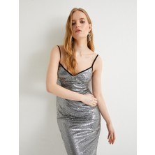 Koton Pullu Payetli Uzun Abiye Elbise Ince Askılı