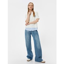 Koton Kolej Işlemeli T-Shirt Bisiklet Yaka Kumaş Detaylı Kısa Kollu