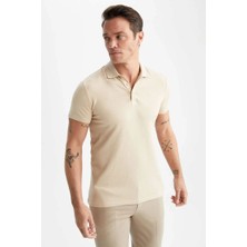 Bgw Erkek Bej Slim Fit Serin Tutan Nefes Alan Petek Doku Organik Pamuklu Kısa Kollu Polo Yaka T-Shirt