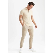 Bgw Erkek Bej Slim Fit Serin Tutan Nefes Alan Petek Doku Organik Pamuklu Kısa Kollu Polo Yaka T-Shirt